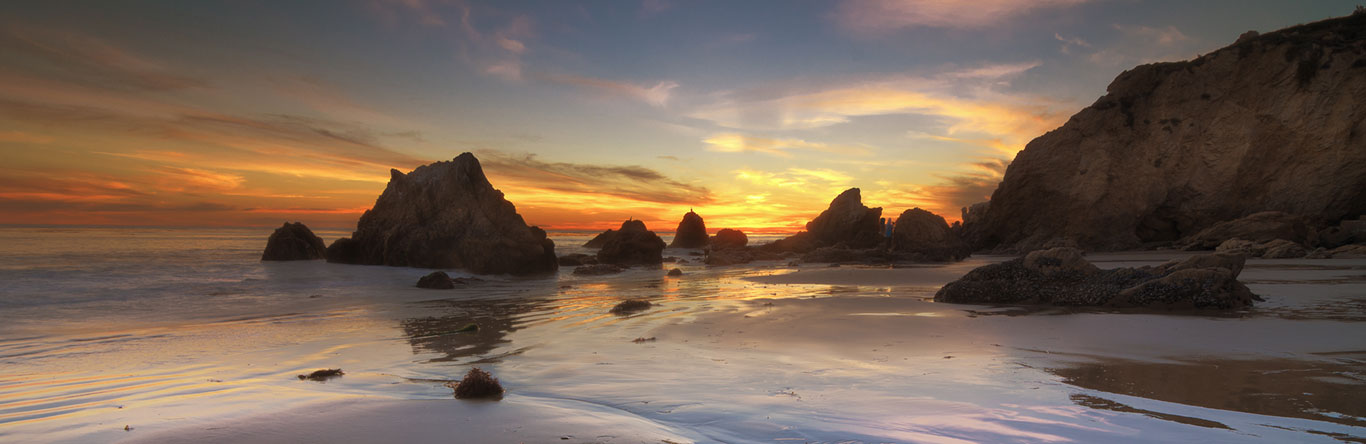 Rocky coastline at dusk