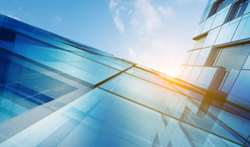 viewing into sun and sky along building